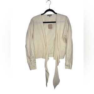 NEW Wishlist Apparel Linen Cotton Front Tie Long Sleeve Top Size Small